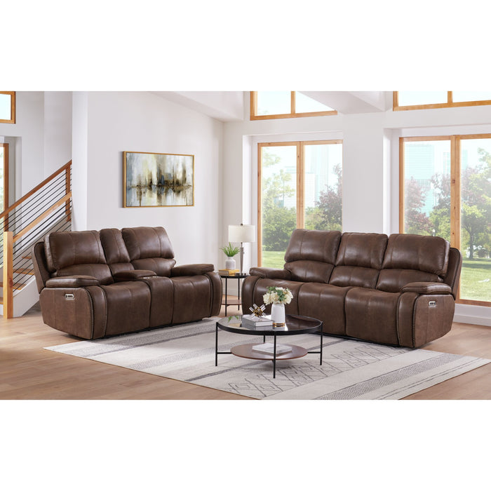 Atlantis Power Motion Loveseat with Power Motion Head Recliner & Console in Heritage Brown