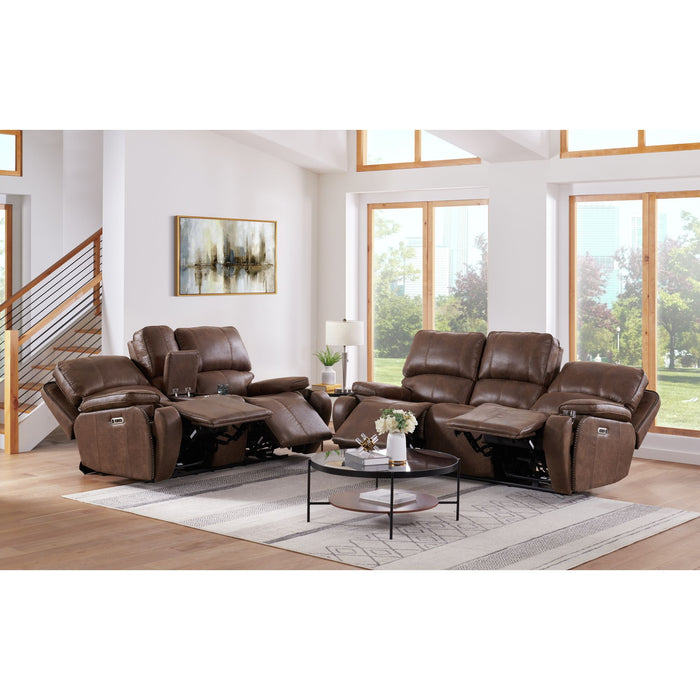 Atlantis Power Motion Loveseat with Power Motion Head Recliner & Console in Heritage Brown