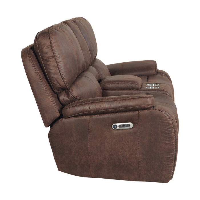 Atlantis Power Motion Loveseat with Power Motion Head Recliner & Console in Heritage Brown