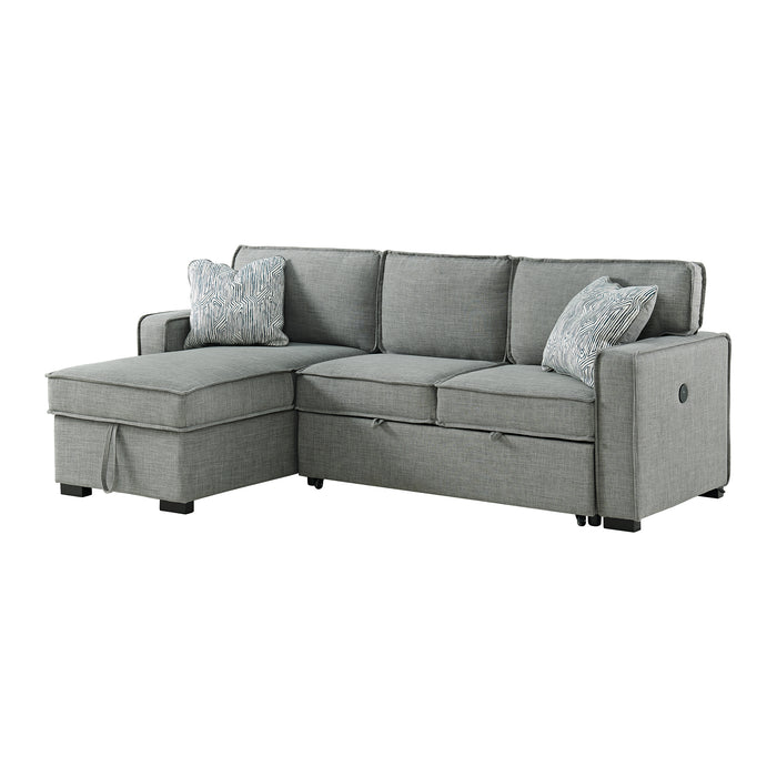 Caracas Sectional Sleeper Chofa with Pull Bed, Drop Table & USB in Palmer Grey