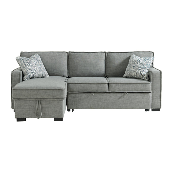 Caracas Sectional Sleeper Chofa with Pull Bed, Drop Table & USB in Palmer Grey