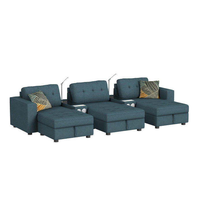 Options One 8PC Living Room Set in Palmer Plus Teal with Media Console