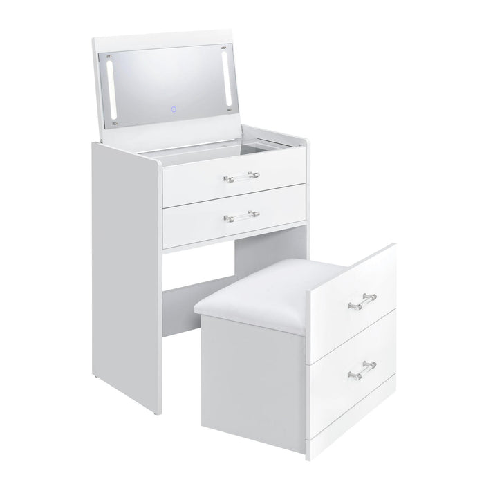 Irvine Mini Dressing Table with Stool, LED and USB in Glossy White