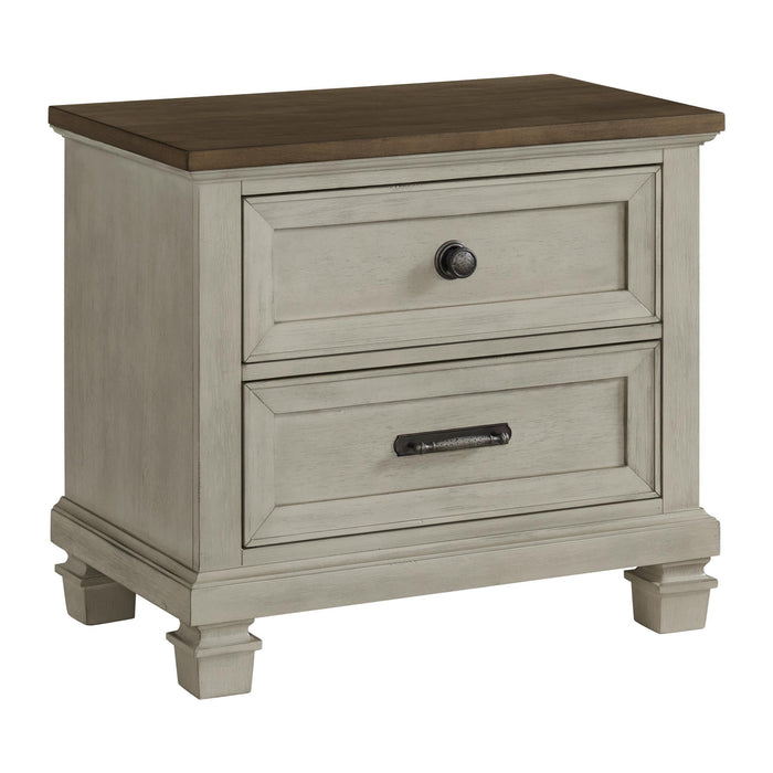 Farmington 2-Drawer Nightstand with USB in Medium Brown and Washed Stone