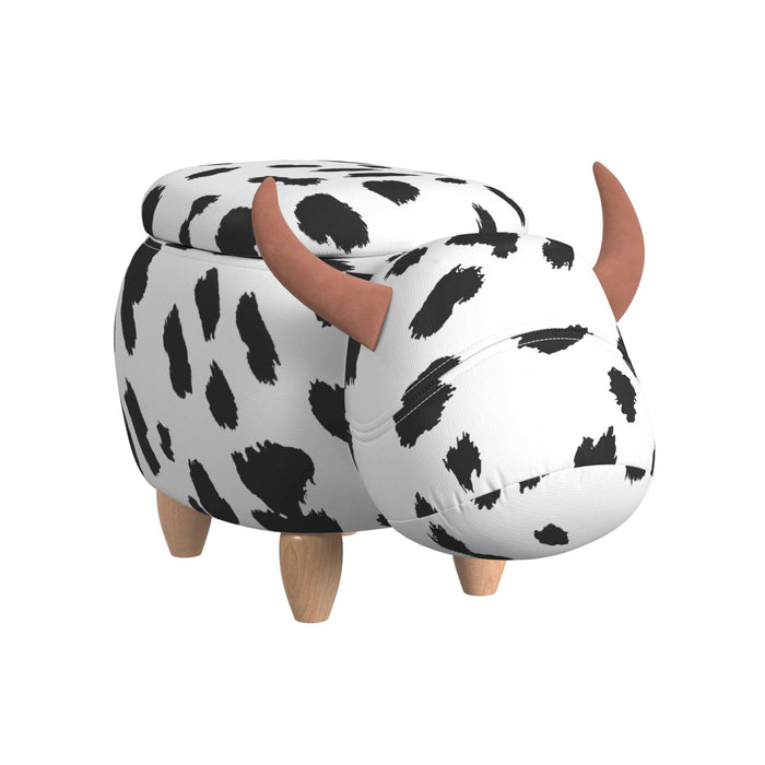 Cow Storage Stool in White and Black