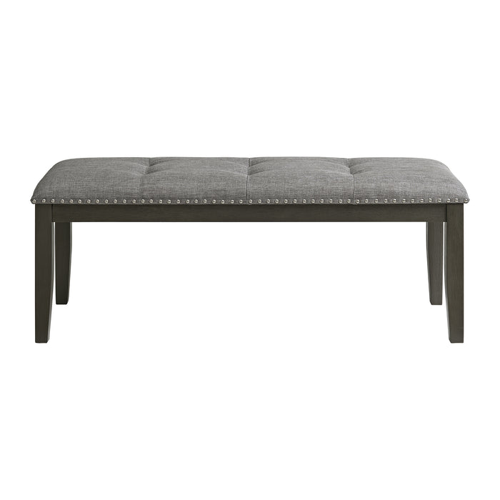 Everdeen Bench w/ Grey Fabric and Nail Heads in Charcoal