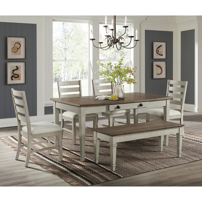 Farmington Standard Height Dining Set in Medium Brown and Washed Stone-Rectangular Table and Four Chairs