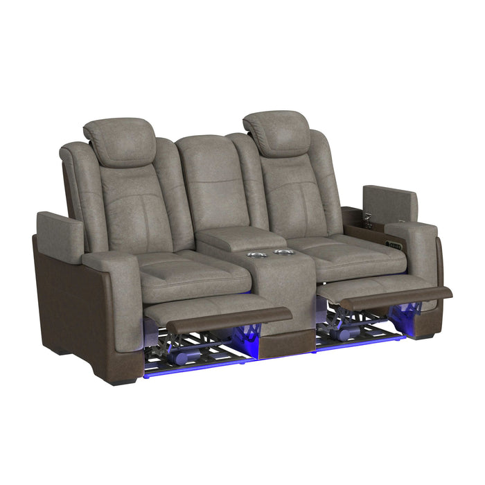 Lantana Power Motion Loveseat with Power Headrest, Led, and Console in Rocky Grey/Brown