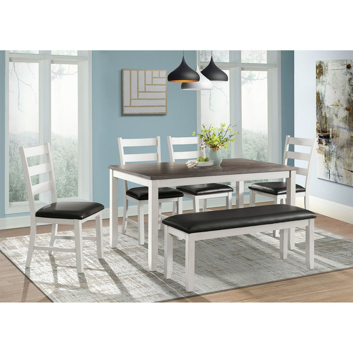 Martin 6 Pc Dining set (Table+ 4 + Bench) (Dark Brown Top - White Base)