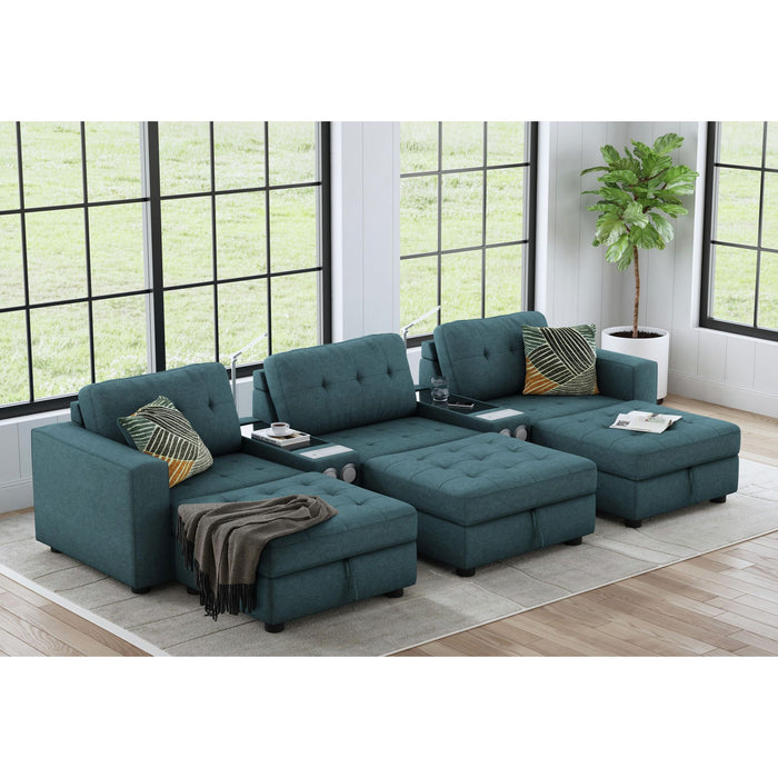 Options One 8PC Living Room Set in Palmer Plus Teal with Media Console