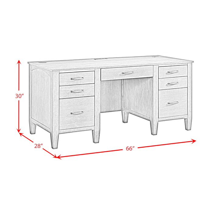 Portico Double Pedestal Desk with Power/USB in Brown Oak