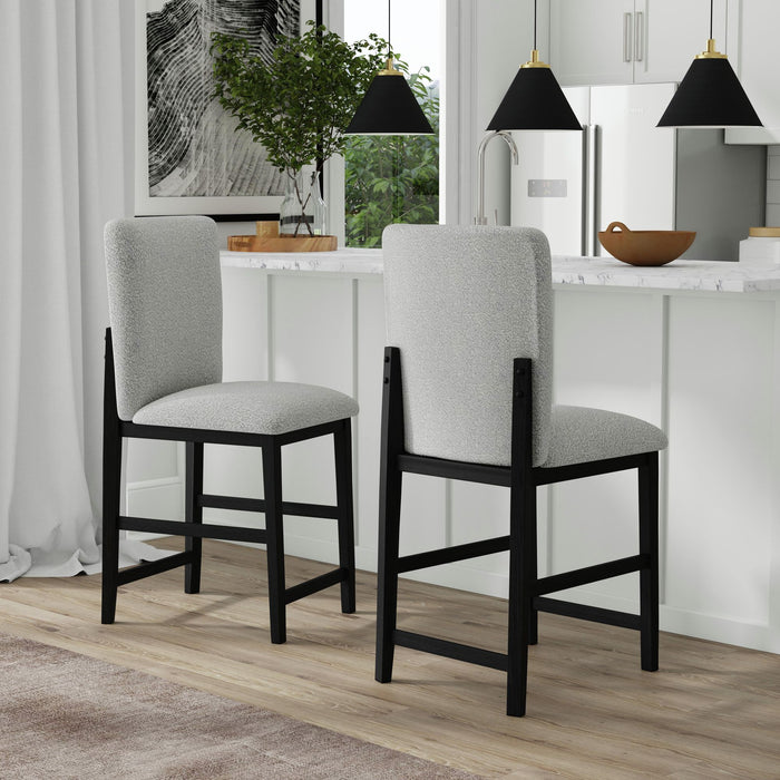 Portland Square Back Barstool with Grey Fabric in Black (2 Per Carton)