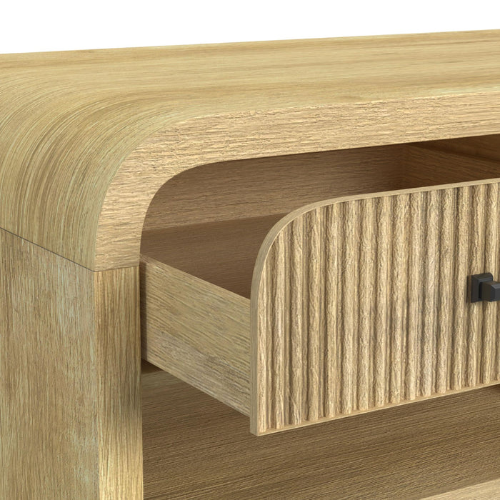 Ridgemont Coffee Table with Casters/Push Through Drawer in Natural