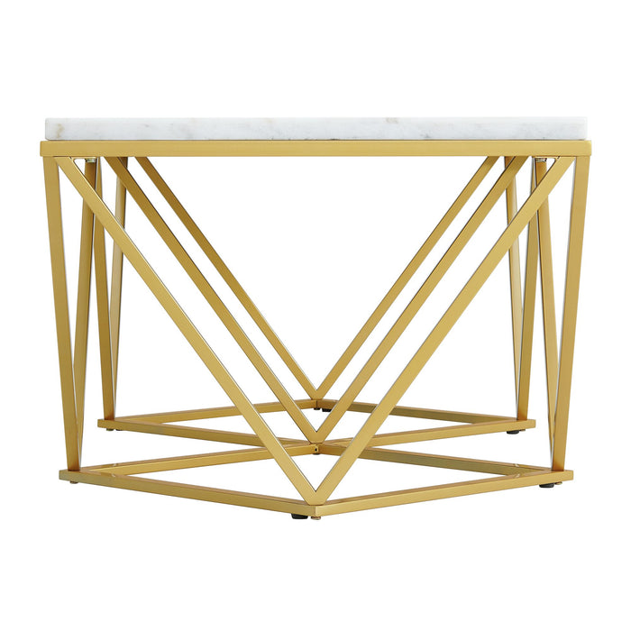 Riko 2PC Occasional Table Set in Gold-Coffee Table & End Table