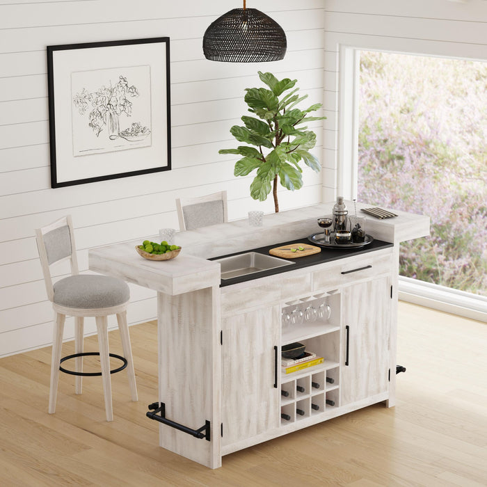 Rogen Rustic Swivel Bar Stool with Grey Fabric in Rustic White (2 Per Carton)