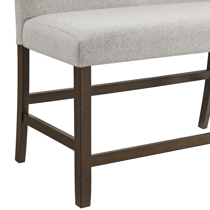 Seneca Counter Bench with Upholstered Back and Grey Fabric