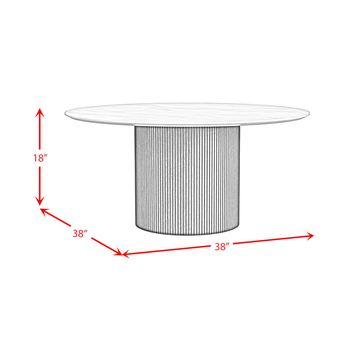 Sylvie Round Coffee Table with White Faux Marble Top and Base in Dark Brown