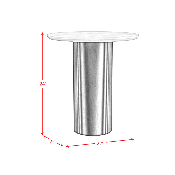 Sylvie 3PC Occasional Table Set with White Faux Marble Top and Base in Dark Brown-Coffee Table & Two End Table