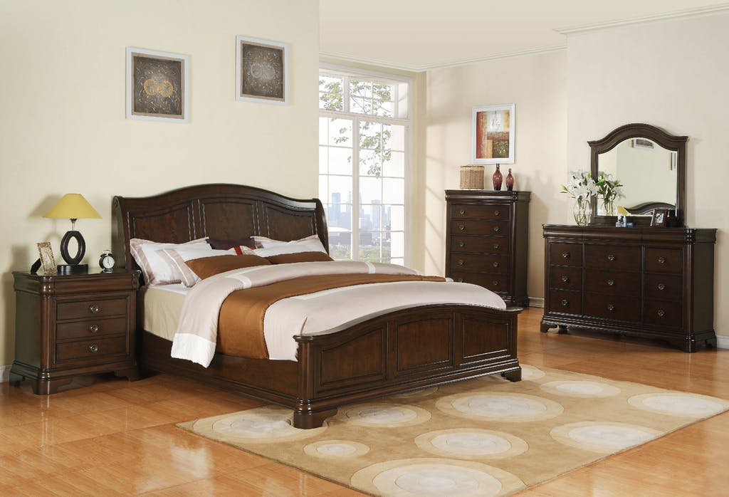 Elements International Cameron King Sleigh Bed (Low Footboard) in Dark Cherry