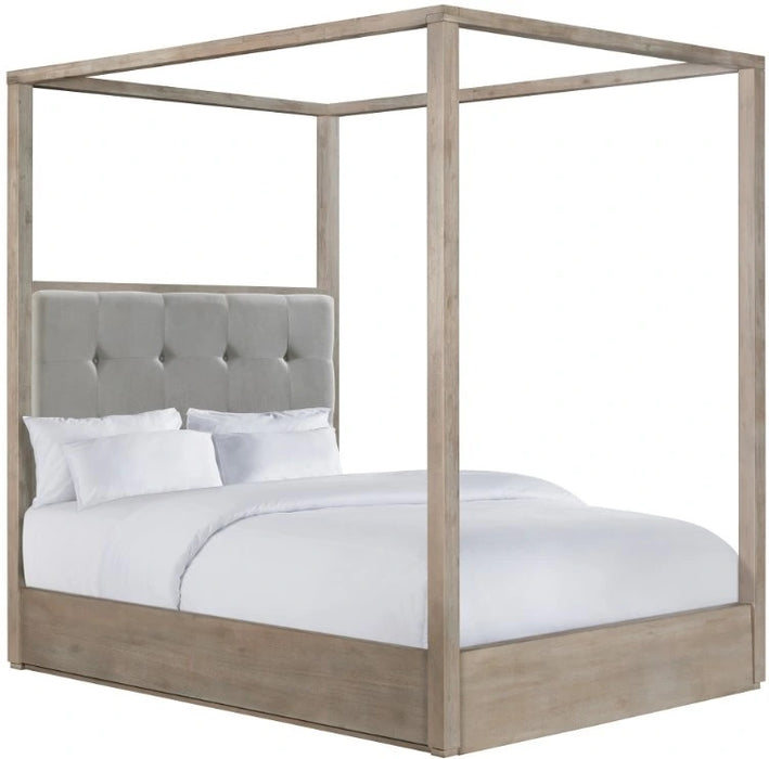 Elements International Arcadia Queen Upholstered Canopy Bed in Grey