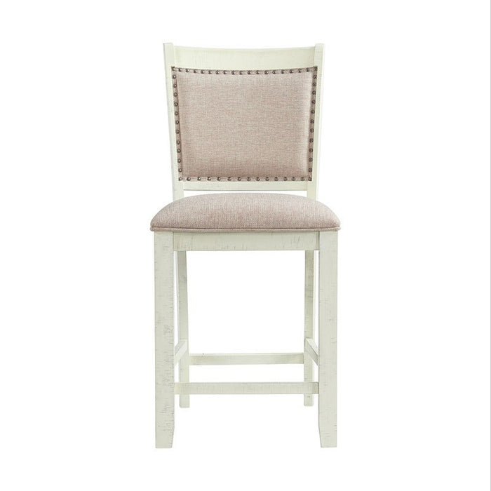 Elements International Stone Counter Height Upholstered Swirl Back Side Dining Chair (Set of 2) in White