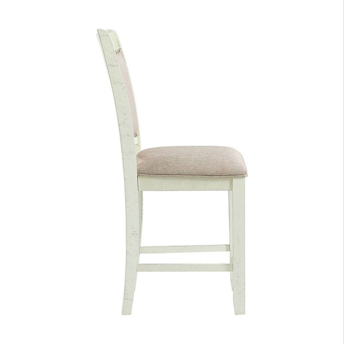 Elements International Stone Counter Height Upholstered Swirl Back Side Dining Chair (Set of 2) in White