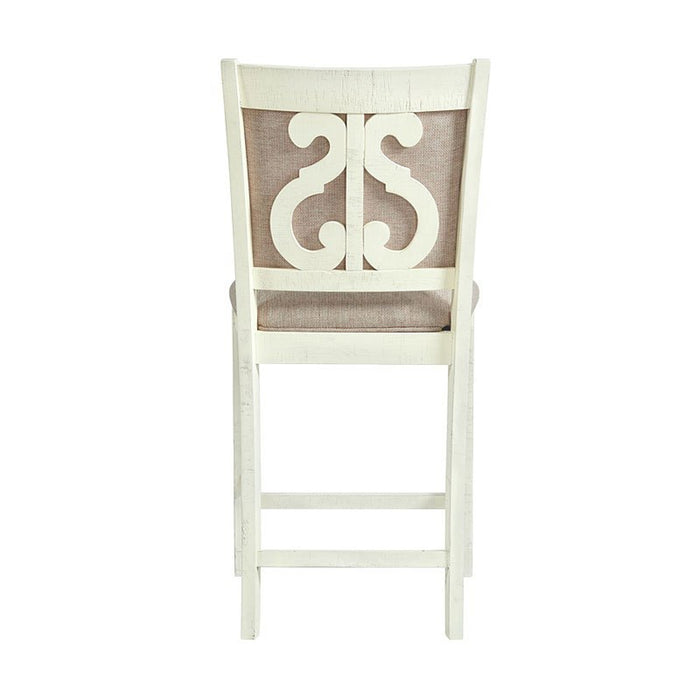Elements International Stone Counter Height Upholstered Swirl Back Side Dining Chair (Set of 2) in White