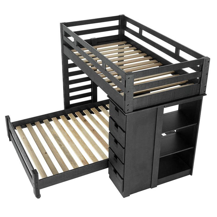 Elements International Vista Twin over Full Basic Loft Bed with Bookcase in Grey