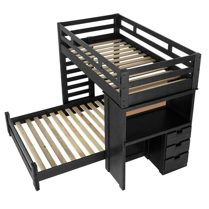 Elements International Vista Twin over Full Basic Loft Bed with Desk in Grey