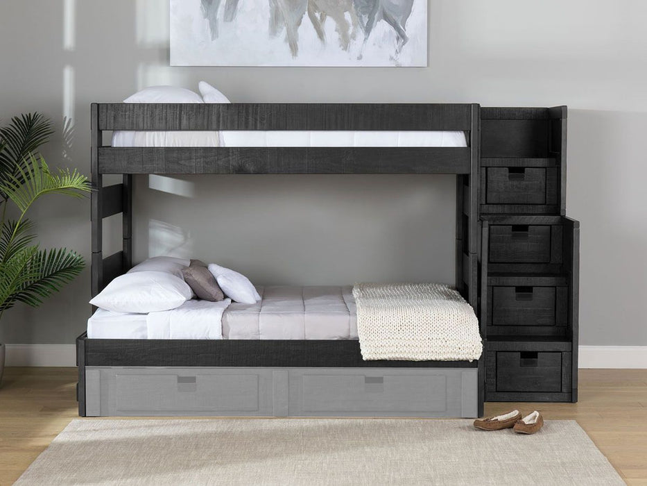 Elements International Vista Twin over Full Bunk Bed with Staircase in Grey