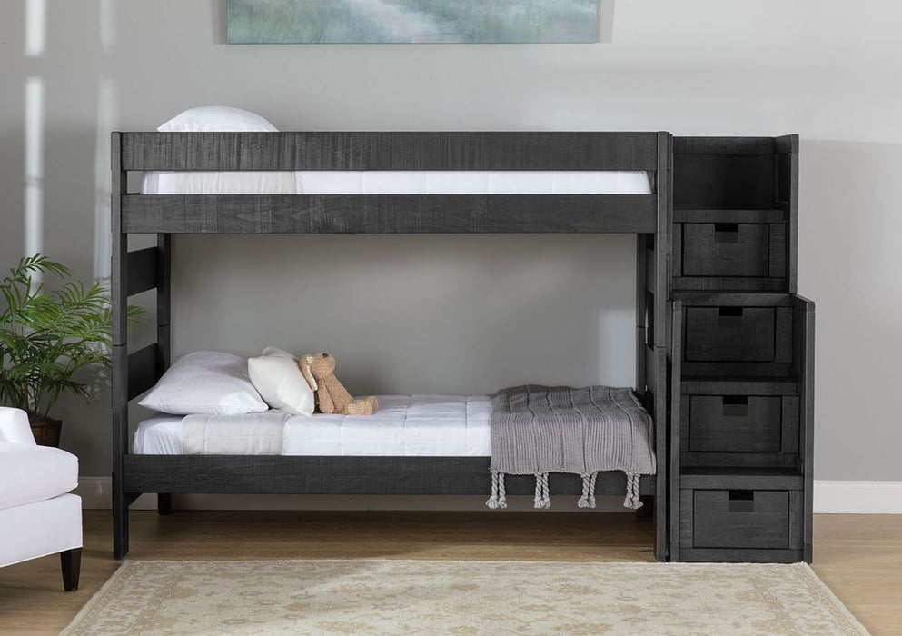 Elements International Vista Twin over Twin Bunk Bed with Staircase in Grey