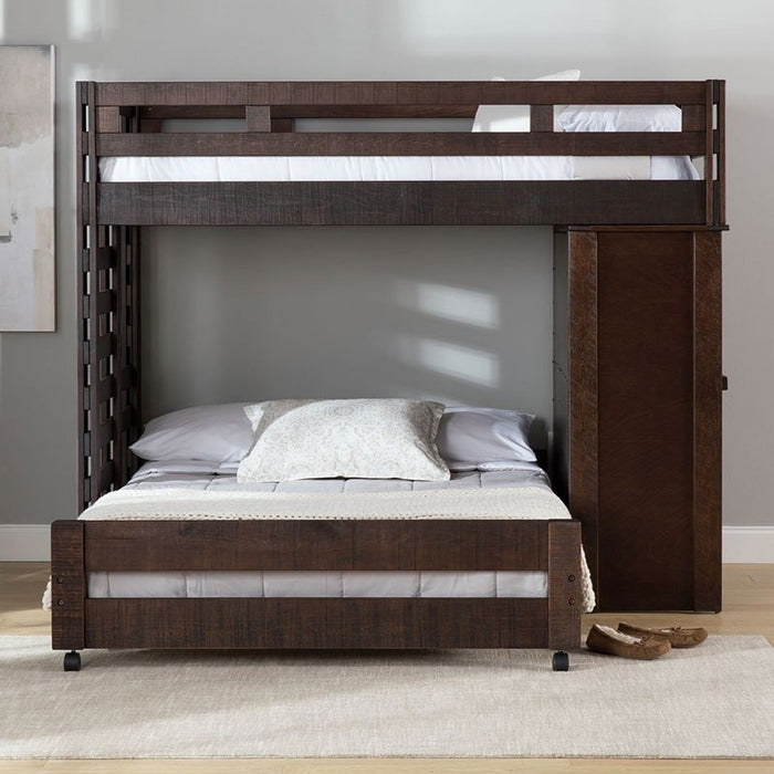 Elements International Vista Twin over Full Basic Loft Bed with Desk in Brown