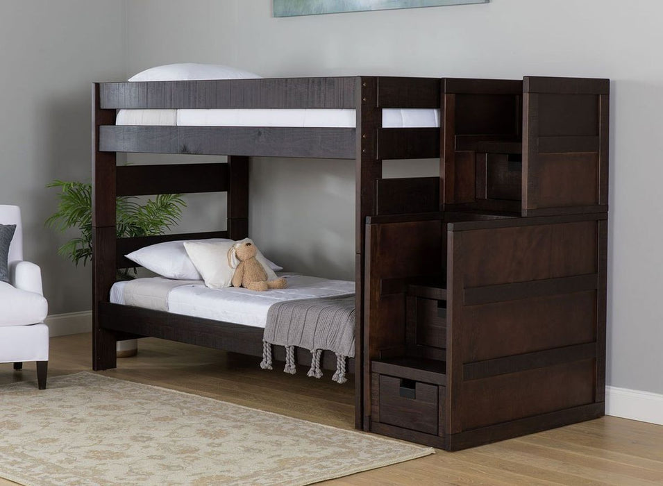 Elements International Vista Twin over Twin Bunk Bed with Staircase in Brown