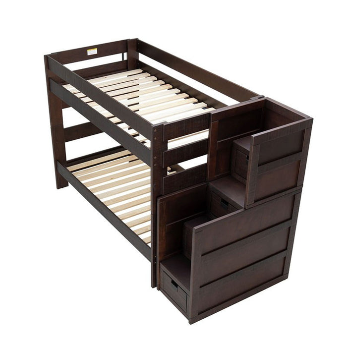 Elements International Vista Twin over Twin Bunk Bed with Staircase in Brown
