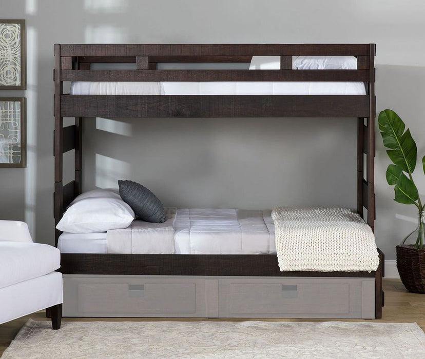Elements International Vista High Top Twin over Full Bunk Bed with Ladder in Brown