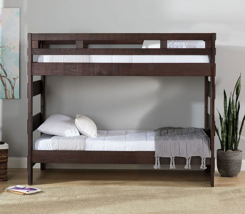 Elements International Vista High Top Twin over Twin Bunk Bed with Ladder in Brown