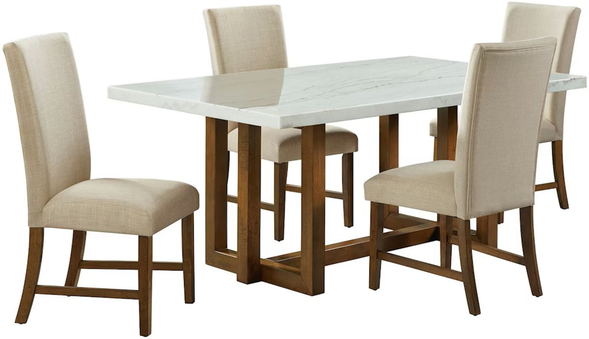 Elements International Morris Dining Table with Marble Top in Espresso