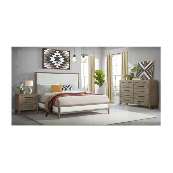 Elements International Versailles Queen Upholstered Panel Bed in Grey